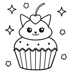 A vector set features funny cartoon cupcake and cake illustrations, perfect for a sweet birthday or party celebration with chocolate, cream, and icing