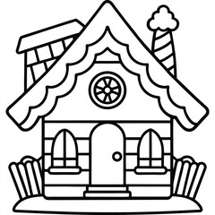 Obraz premium Christmas gingerbread house vector illustration of a cartoon wooden cottage with a blue roof and windows under a bright sky, a symbol of village home design and architecture