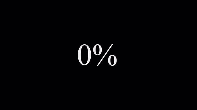 Percentage counter animation from zero to ten on a transparent background, Counting percentage from 0 to 10 on a black background with alpha channel, percentage slider from 0 to 10 animation
