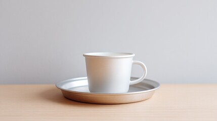 Fototapeta premium minimalistic composition featuring metallic tray with serving of simple prison food surrounded by ample copy space