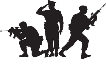 Armed Military Unit Silhouettes Illustration