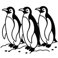 Three Penguins Line Art Minimalist Black and White Design
