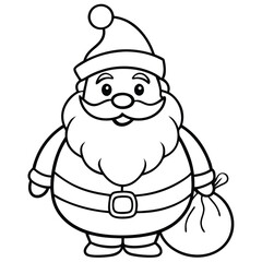 Coloring pages illustration of a cute Santa Claus character with a bag and hat for Christmas humor art coloring pages