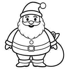 Coloring pages illustration of a cute Santa Claus character with a bag and hat for Christmas humor art coloring pages