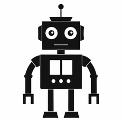 Black Silhouette Cute Robot Character with Antennas and Smiling Face