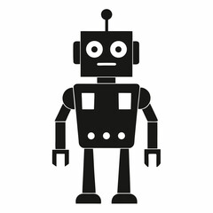 Black Silhouette Cute Robot Character with Antennas and Smiling Face