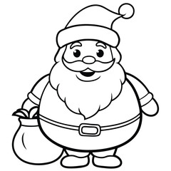 Coloring pages illustration of a cute Santa Claus character with a bag and hat for Christmas humor art coloring pages
