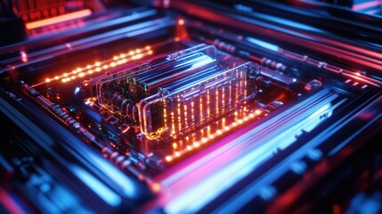 Holographic Quantum Machine Glowing with Swirling Patterns