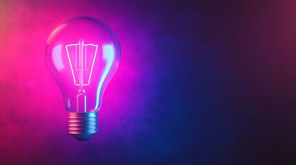 Fototapeta premium Glowing light bulb on dark background with copy space. 3D rendering