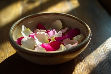Ceramic Bowl with Colorful Flower Petals for Songkran