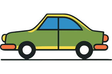 Green Car Side View Icon with Simple Design
