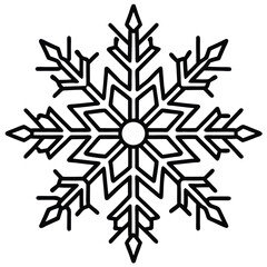 Snowflake vector illustration features a cold winter design of a crystal snowflake symbol on a black background