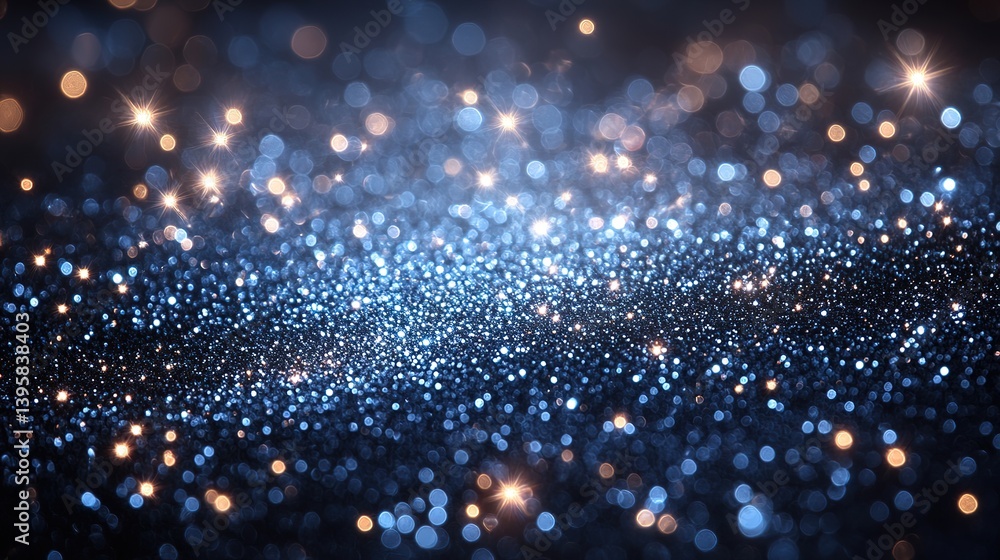 Poster gleaming constellation bokeh sparkles on a deep blue ethereal backdrop