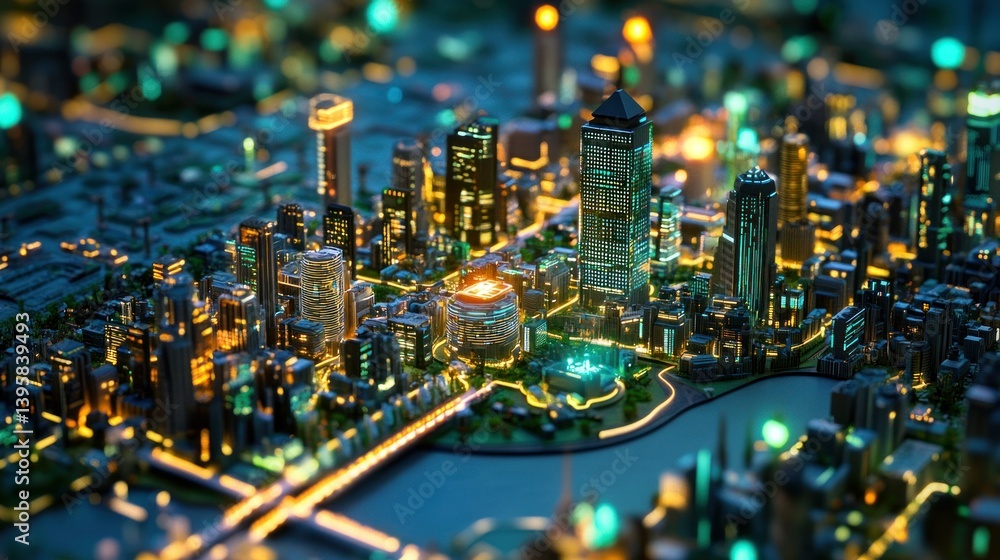 Poster circuit board city with neon lines and glowing data nodes background wallpaper ai generated image