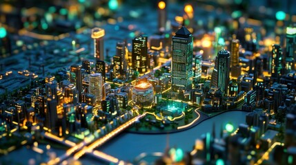 Circuit board city with neon lines and glowing data nodes background wallpaper AI generated image