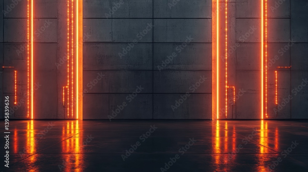 Poster modern wall with neon light circuit leaving open area for design mockup placement background wallpap