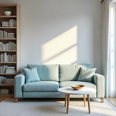 Light Blue Sofa in Modern Home Interior Mockup