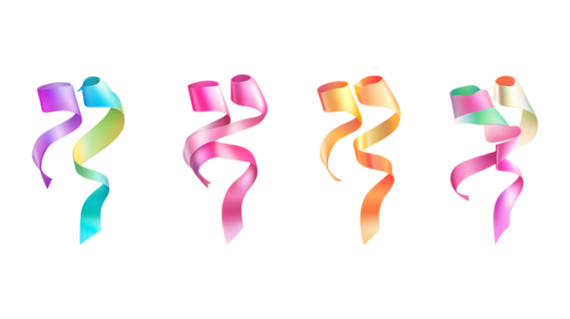 Pack Ribbon Sign Set in Different Poses Against Transparent Background for Graphic Design, Labels, or Festive Decoration