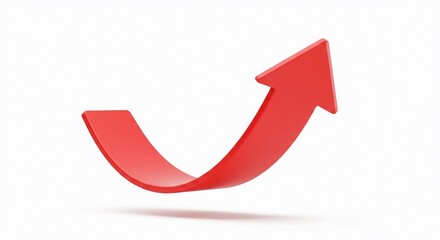 Red arrow pointing up on white background symbolizing growth and success