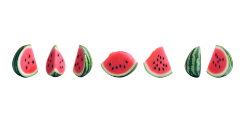 Pack Watermelon Fruit Set in Different Poses Against Transparent Background for Food Illustrations, Summer Promotions, or Healthy Lifestyle Branding