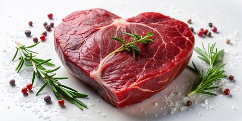 Gourmet Seasoned Beef Heart: Raw Meat on White Background - High-Resolution Stock Photo