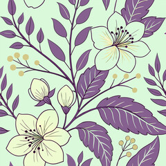 Vibrant Floral Pattern with Purple Leaves