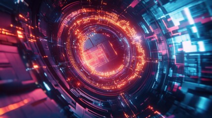 Obraz premium Futuristic Quantum Chip Glowing with Holographic Circuits
