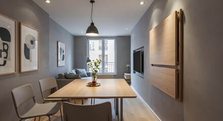 Modern Apartment Interior With Foldable Dining Table Design Concept Ideas