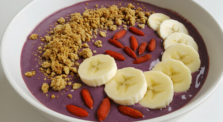 Delicious And Nutritious Acai Smoothie Bowl Topped With Fresh Fruits