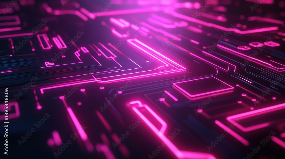 Poster modern and smooth background with softly glowing neon circuit lines, wallpaper ai generated image