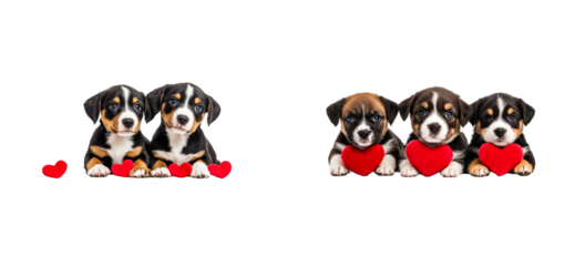 Cute puppies sharing hearts in a playful setting