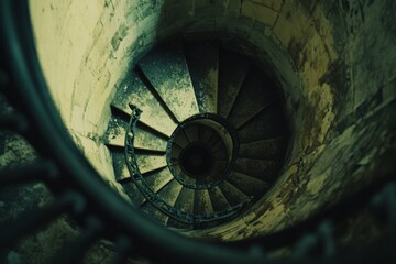 Fototapeta premium A gently spiraling staircase descends into shadowy depths, suggesting mystery and adventure.