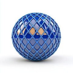 Blue Sphere with Geometric Mesh Pattern on White Background