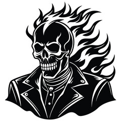 Black Skull with Flames Design, Tribal Skull, Skull with Fire, Isolated Skull