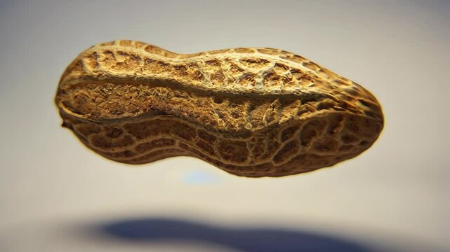 Peanut floating above a surface showcasing unique texture and details of the shell