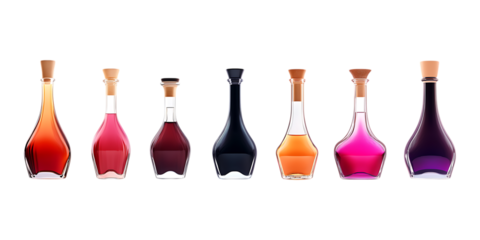 Pack Wine Bottle Set in Different Poses Against Transparent Background for Beverage Branding, Restaurant Menus, or Elegant Packaging