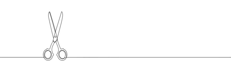 Scissors continuous one line drawing. Cutting symbol. Vector illustration.