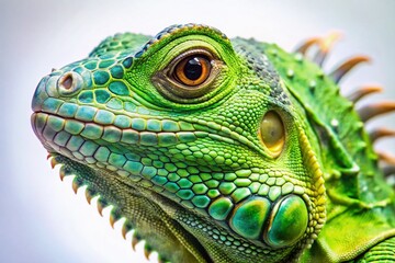 Fototapeta premium Green Iguana Close-Up Portrait: Vibrant Reptile Wildlife Scale Texture