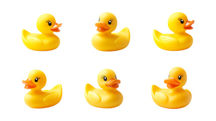 Pack Rubber Ducky Toy Set in Different Poses Against Transparent Background for Toy Branding, Baby Products, or Playful Design