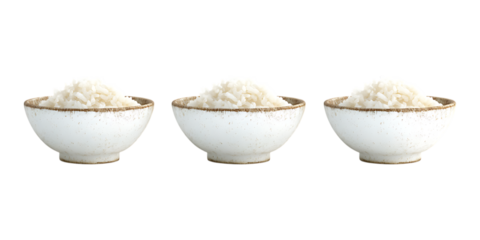 Pack Rice Bowl Set in Different Poses Against Transparent Background for Asian Cuisine, Food Branding, or Culinary Design