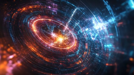 Obraz premium Quantum System Glowing under Binary Holographic Structure