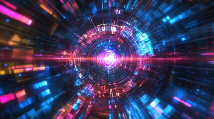 Obraz premium Quantum Chip Glowing with Vibrant Holographic Projection