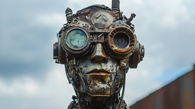Steampunk-style man made from old metal parts,