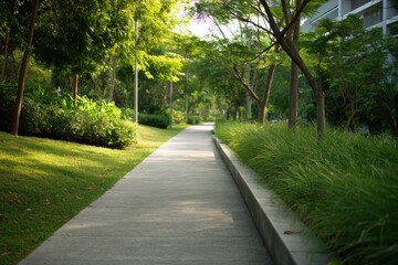 Obraz premium quiet path meandering through urban green space lined with minimalist landscapes