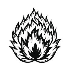 Flames Stylized Fire Icon, Black Silhouette, White Background, Abstract Flames