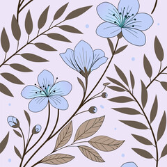 Serene Blue Floral Branch with Delicate Leaves