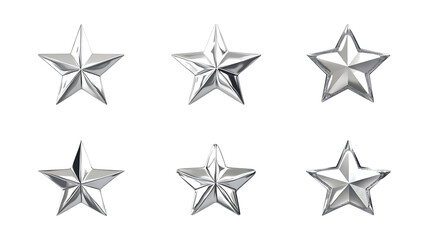 Obraz premium Pack Silver Star Set in Different Poses Against Transparent Background for Awards, Decoration, or Emblem Design