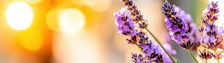 Obraz premium Bright Lavender Flowers with Soft Bokeh Background in a Landscape