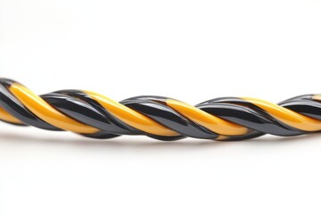 Twisted yellow and dark cable isolated on white background