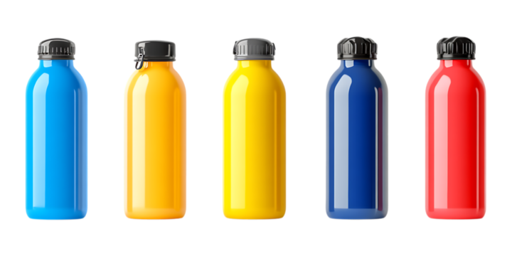 Pack Travel Bottle Set in Different Poses on Transparent Background for Travel, Packing, and Personal Care-Themed Designs